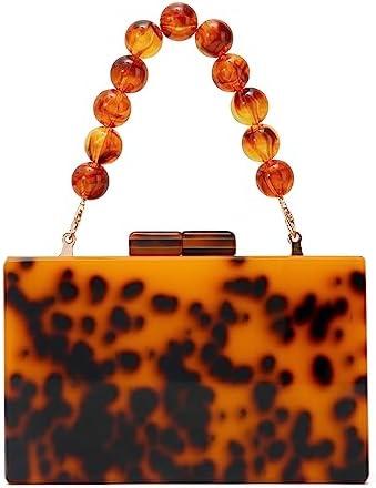 Oweisong Women Acrylic Clutch Purse Formal Wedding Evening Handbag Marble Party Shoulder Crossbody Bag with Bead Chain
