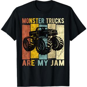 Monster Trucks Are My Jam Vintage Retro Monster Truck T-Shirt (Small, Black)