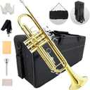 Bb Standard Trumpet Set for Beginners or students with Carrying Hard Case, 7C Mouthpiece, Cleaning Cloth and Gloves (gold)