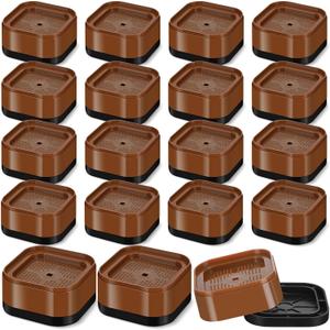 Ecally 16 Pack Furniture Risers Adjustable Bed Risers Desk Leg Risers 1.38" Stackable Heavy Duty Bed Lifts Risers Square Bed Raising Blocks for Mattress Table Leg Desk Chair Couch Sofa Dorm (Brown)