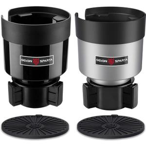 SEVEN SPARTA 2 Pack Car Cup Holder Expander Organizer Adjustable Base, Compatible with Yeti 20/26/30 oz, Hydro Flasks 32/40oz, Nalgenes 30/32/38/48 oz, Other Bottles in 3.4"-3.8" (Black and Silver) (Multicolor)