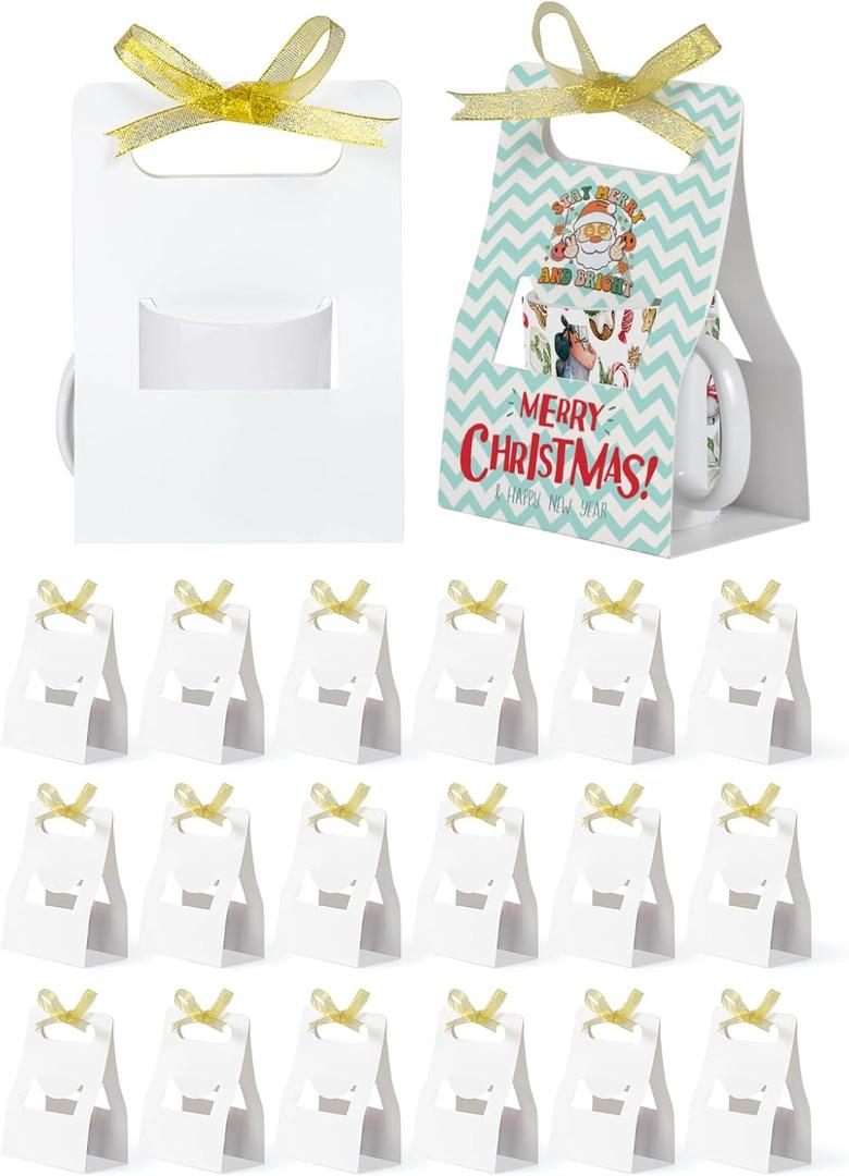 PYD Life 20 Pack 11 OZ Sublimation Mugs Blanks Gift Boxes Bulk Matte White 5.5" x 3.3" x 7.7" with Golden Ribbon for Heat Press Transfer