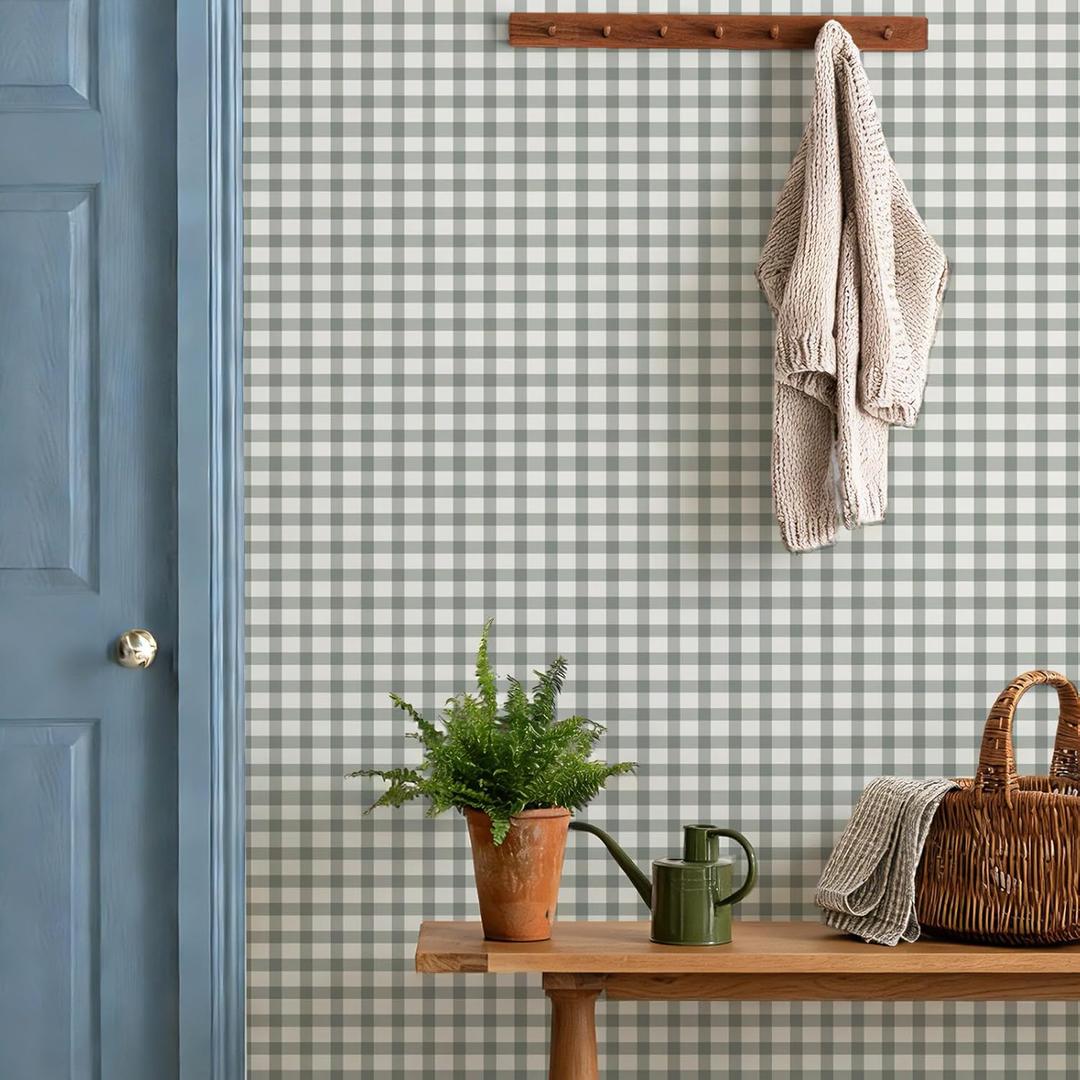 YXTII 17.3" 196.8" Striped Peel and Stick Wallpaper, Boho Plaid Self Adhesive Removable Wallpaper Contact Paper for Bathroom Bedroom Nursery Shelf Drawer Liner
