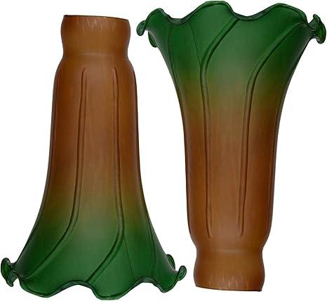 MIXDOM 2 Pack Tiffany Style Pond Lily Tulip Flower Glass Replacement Lamp Shade Glass 4.5" Wide X 6" Tall X 1.5" Fitter for Pond Lilly Globe Bulb Lamps