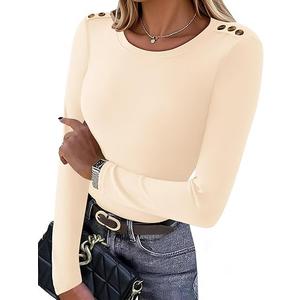 LOMON Long Sleeve Thermal Shirt for Women Crew Neck Slim Fit Tops Casual Basic Button Up Tee Blouse, XL