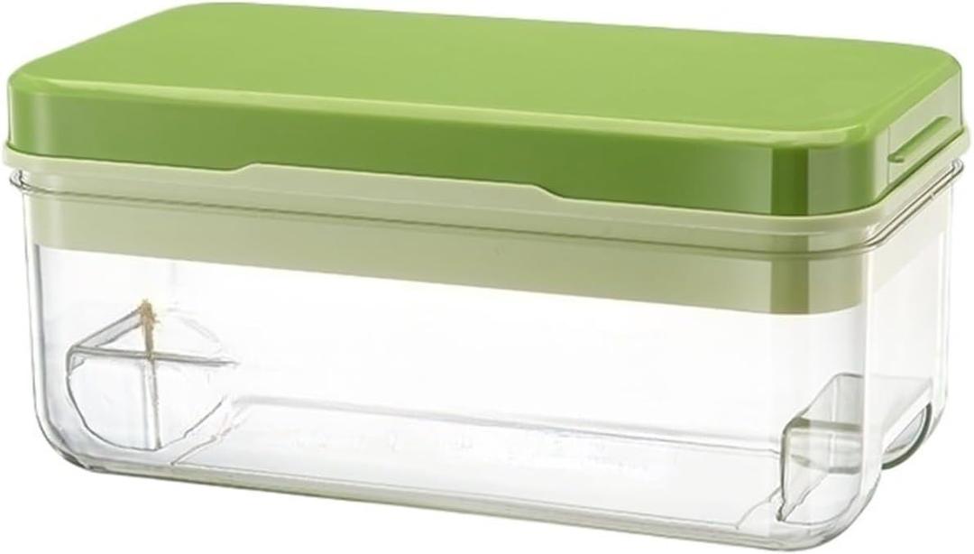 Ice Cube Tray With Lid And Bin Trays For Freezer For With 2 Container & Scoop BPA Free(Green 1-tier)