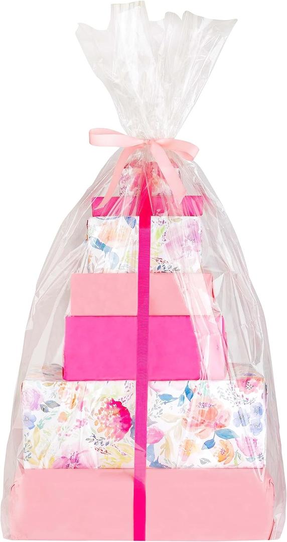Purple Q Crafts Clear Jumbo Basket Bags, 40"x50", 5 Pack Extra Large Clear Cellophane Wrap for Baskets & Gifts 1.5 Mil Thick