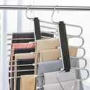 2 Pack Pants Hangers Space Saving Clothes Hangers 5 Layers, Non Slip Pant Hanger for Closet Organizers and Storage, Stainless Steel Jean Hangers Multifunctional Pant Rack for Trouser, Scarf, Skirt