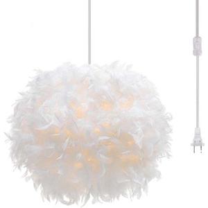Surpars House Plug in Pendant Light White Feather Chandelier with 14.8' Cord and On/Off Switch in Line
