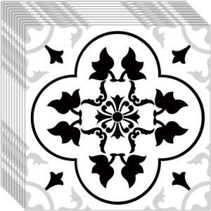 24pcs Floor Tile Stickers Peel and Stick Wall Tiles Decals PVC Self-Adhesive Subway Sticker for Kitchen Backsplash Bedroom Bathroom Fireplace Laundry Table Decoration 7.87"*7.87" Black & White (Ptf-61)