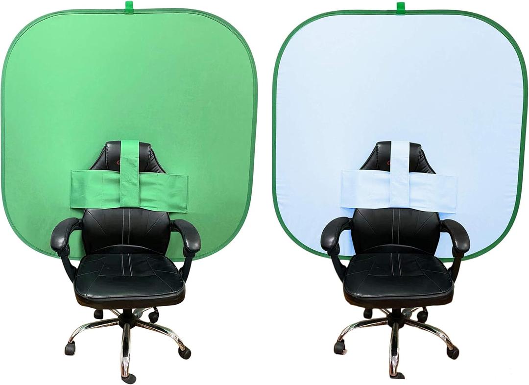 NOVARENA Green Screen Behind Chair Attachment Backdrop Kit Portable Chroma Key for Streaming, Gaming, Video Calls, Virtual Background, Home Office, Photography 5ft by 5ft, Reversible, Foldable 