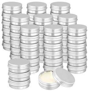 SHEUTSAN 60 Pack Aluminum Tin Jars, 1 oz Round Metal Tin Cans Storage Containers with Screw Top for Lip Balm, Cream, Candle