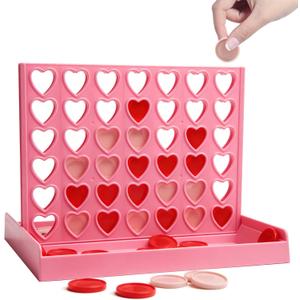 Big Size 4 in a Row Connect Game for Kids Teens Adults, Board Games for 3-8 Years Old Boys Girls, Birthday Gifts with Pink Hearts Love Shaped for Valentine, Protable 2-Player Strategy Travel Toys