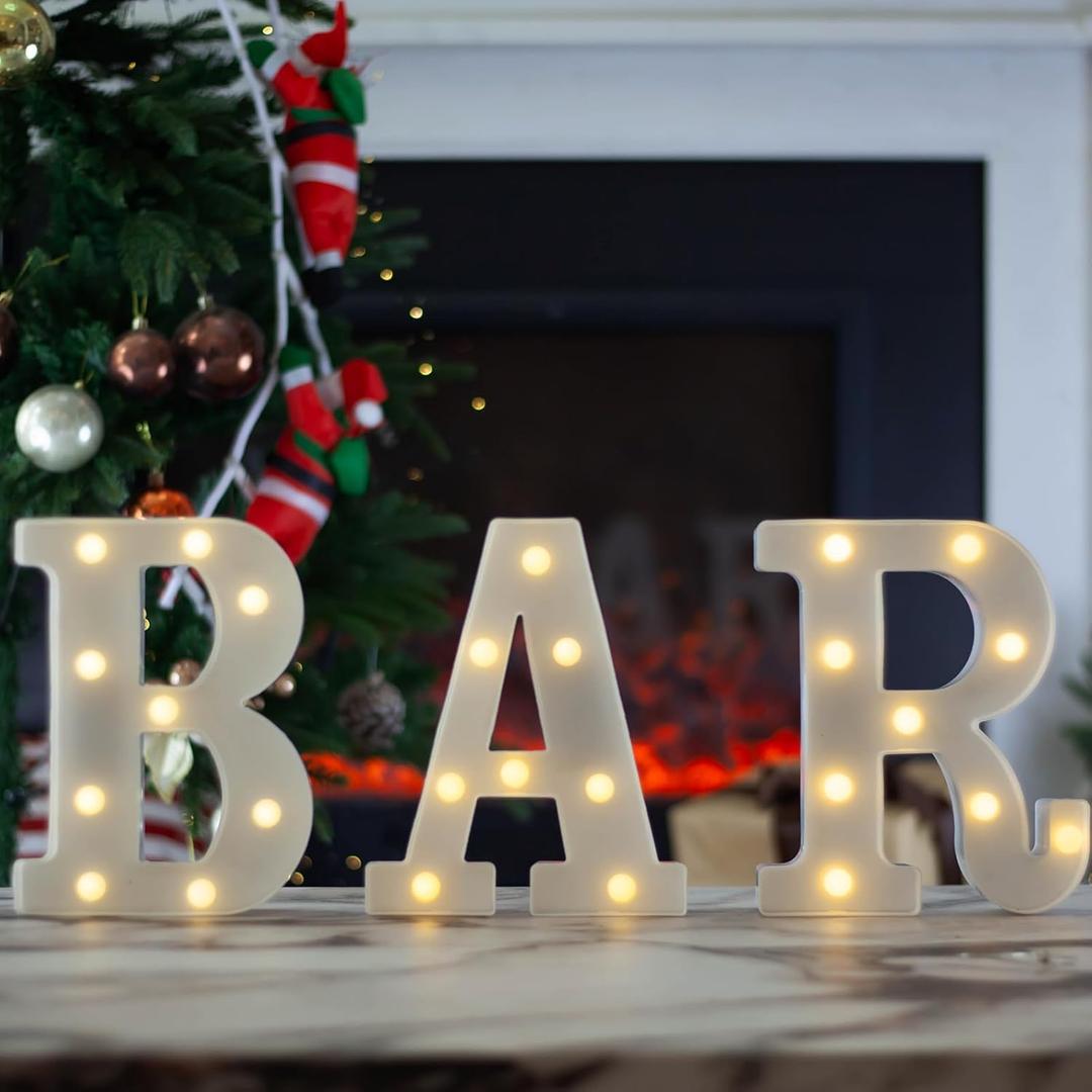 LED Marquee Letter Lights, Small Light Up Marquee BAR Sign, Decorative LED Alphabet Lamp, Battery Operated, Warm White Letter Sign for Bar Decoration LED Marquee Letter Lights, Small Light Up Marquee BAR Sign, Decorative LED Alphabet Lamp, Battery Operated, Warm White Letter Sign for Bar Decoration