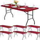 Fitted Tablecloths for 6-Foot Rectangle Tables - 6 Pack Outdoor Picnic Table Covers with Elastic, Washable Folding Table Protector for Party Banquet Graduation, 30x72 Inch, Red