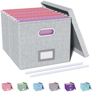 Oterri File Organizer, File Box, File Cabinet for Letter File Folder Storage, Hanging File Organizer for Office/ Decor/ Home, Document Organizer, 1 Pack, Gray-White-Box Only