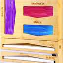 Storage Bag Organizer, Foil & Plastic Wrap Dispenser with Cutters, 6in1 Bamboo Bag Organizer for Kitchen Drawer & Wall Mount-Gallon,Quart,Sandwich,Snack, Foil & Plastic Holders