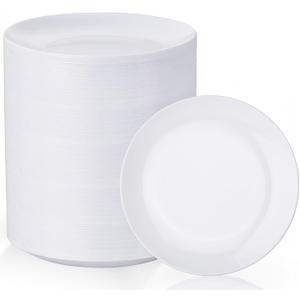 Nervure 100Pcs White Plastic Plates - 7.5inch Disposable White Dessert/Salad Plates - Heavy Duty Plastic Plate Ideal for Wedding & Party