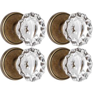 4 Pack Antique Brass Door Knobs, Crystal Door Knob Dummy Door Knobs, Glass Interior Dummy Handle, Single Sided Decorative (Aged Bronze)