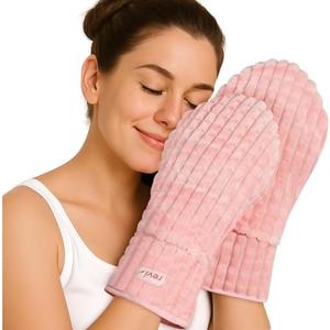 REVIX Microwavable Heating Mittens for Hands and Fingers, Heated Mittens for Women, Moist Heat Microwave Hand Warmers, Unscented Hand Muff for Hands Discomfort Relief, Pink, 1 Pair