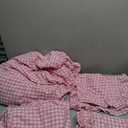 K MASANIJI Pink White Plaid Ruffle Sheets Queen Size 4-Piece Set, 300TC 100% Yarn Dyed Cotton Sheets 18 in Deep Pocket Classic Gingham Decorative Bedding (Pink/White Plaid, Queen)