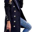 IDEALSANXUN Womens Fall Winter Wool Coats Double Breasted Midi Peacoat Trench Coats (Small, Navy)
