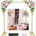 OurWarm 8.2 Ft Adjustable Wedding Backdrop Stand, 2-in-1 Floor Arch & Over-the-Table Rod, Gold Metal Square Background Frame, Photo Backdrop Balloon Arch Stand for Birthday Party Baby Shower Decor