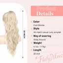 Flufymooz Ponytail Extension, Flexible Wrap Around Ponytail Extension Long Wavy Curly Ponytail Hair Extensions Natural pony tail Synthetic Hairpiece for Women 26 Inch (Cool Blonde)