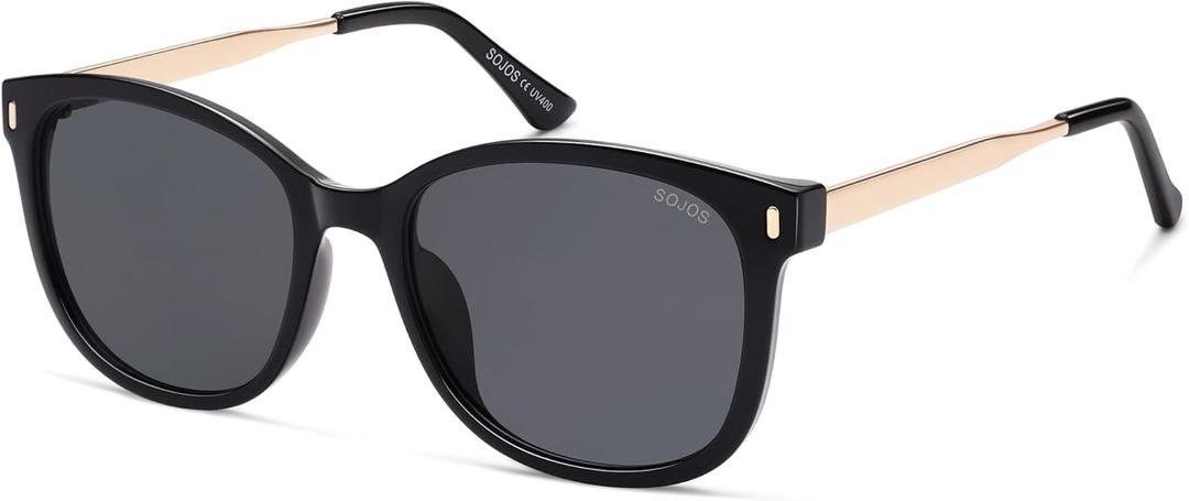 SOJOS Classic Square Polarized Sunglasses for Women Oversized Trendy Retro UV Protection Shade SJ2640 (Black Frame Grey Lens)