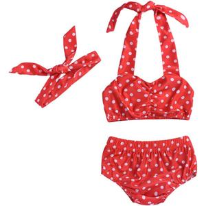 Baby Girl Bikini, Kids Toddler Polka Dot Swimsuits Halter Swimwear Bikinis Set with Headband (6-12 Months, Red)