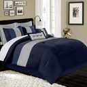 Chezmoi Collection Loft 8-Piece Luxury Striped Comforter Set (Queen, Navy/Gray/Blue)