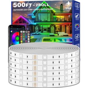 zoegi 500ft Outdoor LED Strip Lights Waterproof,Music Sync RGB IP68 Outside Led Light Strips Waterproof with App and Remote,Exterior Led Rope Lights for Deck,Balcony,Roof,Garden,Pool (500FT)