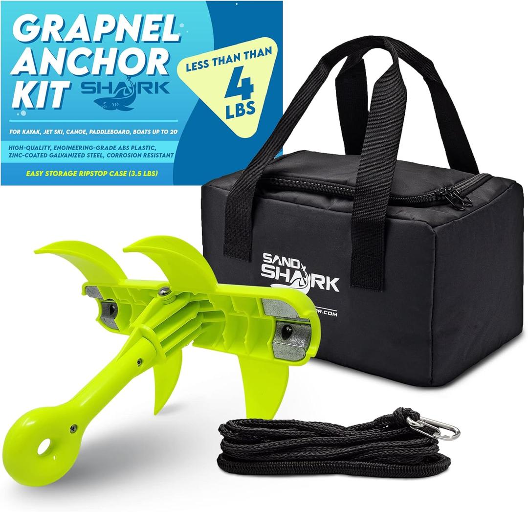 SandShark Jaws Folding Grapnel Anchor Kit, 2528ft Bungee Line, Easy Storage Rip-Stop Case, Jetski Anchor, Boat Anchor, Kayak Anchor, Canoe Anchor, Paddleboard Anchor, High-Strength ABS Plastic.