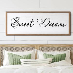 Sweet Dreams Wall Decor Above Bed 40x15 Inch Large Master Bedroom Hanging Wood Rustic Framed Farmhouse Sweet Dreams Sign Guest Room Aesthetic And Minimalist Over Bed Wall ArtWood