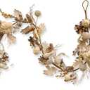 National Tree Company Artificial Autumn Garland, White, Made with Pumpkins, Gourds, Maple Leaves, Pinecones, Berry Clusters, Autumn Collection, 6 ft