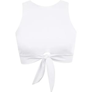 Women's Cut Out Tie Knot Front Scoop High Neck Tank Crop Top Bikini Swimsuit Top Only (Medium, White)