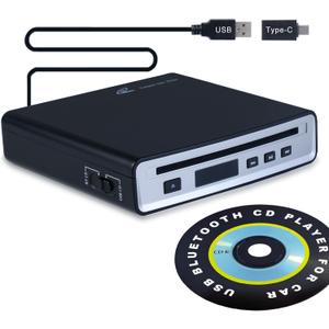 Portable CD Player for Car, External Car CD Player for Auto Truck, with USB and Bluetooth Connectivity, Lossless Sound Quality, Plug and Play