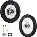 90/100-14(3.00x14) Rear Wheel Tire 70/100-17(2.75x17) Front Wheel Tire With 12mm Inner Bearing 190mm Brake Disc Rotor Chain Sprockets for Dirt Pit Bike Motocross Off Road (12mm Bearing Bore)