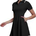 Womens Tennis Dresses Golf Dress Short Sleeve with Shorts Workout Athletic Dress (Large, 10 Black)