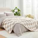 Snuggle Sac Checkered Throw Blanket Faux Fur Microfiber Blankets for Couch, Cozy Soft Warm Blanket for Sofa Bedroom Living Room, Beige Checker, 60x80 inches (Twin(60"x80"), Beige White)