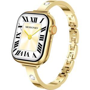 Mosonio Slim Bracelet Band with Sparkly Accents Compatible with Apple Watch Bands 46mm 45mm 44mm 49mm 42mm(Series 3 2 1)/ 38mm 40mm 41mm 42mm(Series 11 10) for Women, Stylish Adjustable Link Thin Metal Strap for iwatch Ultra Series 11 10 9 8 7 6 5 4 SE 3 2 1 (Gold)