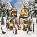 20 Pcs Pre-Lit Christmas Village Set Village Houses Figurines Accessories LED Town Building Collection Scene for Holiday Xmas DIY Tabletop, Battery Operated (not Included)