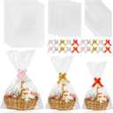Labeol 50pcs Cellophane Bags 3 Sizes Cellophane Wrap for Gift Baskets 24x30 16x24 12x18 Large Clear Plastic Packaging Bags with 50 Pull Bows for Gift Wrapping