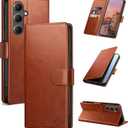 Wallet Case for Samsung Galaxy S24 with RFID-Blocking Credit Card Holder, PU Leather Folio Flip Cover Women Men Protective Phone Case Compatible with Samsung S24, Light Brown
