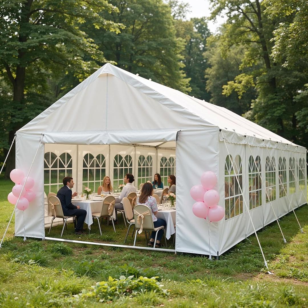 YOPTO 20x40 FT Party Tent,Outdoor Tents for Parties,Carport Car Canopy with 4 Storage Bags & Removable Sidewalls,Gazebo w/ 4 Ground Tubes,Commercial Tents for Wedding BBQ,White