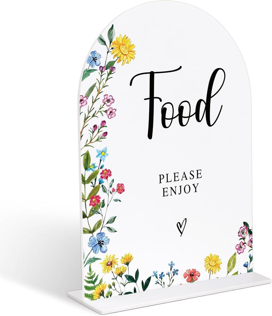 2 x Acrylic Wedding Signs Food Please Enjoy Sign, 6x8" Floral Themed Arch Acrylic Dessert Table Decor, Love Is In Bloom & Baby In Bloom Decorations for Baby Shower Bridal Shower Engagement, (Assorted )