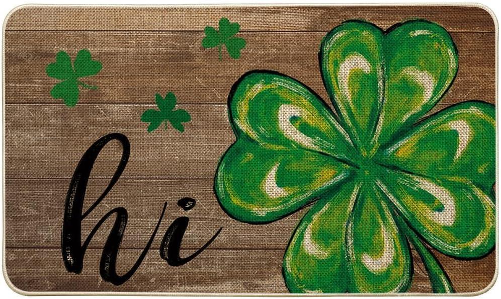 Artoid Mode Wood Hi Shamrock St. Patrick's Day Doormat, Home Decor Low-Profile Switch Rug Door Mat Floor Mat for Indoor Outdoor 17x29 Inch