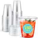Eupako 150-Sets-8-OZ-Plastic-Cups-with-Lids-8 Ounce-Clear-Disposable-Cups-with-Lids-Cold-Drink-Containers-for-Beverage-Parfait-Smoothie-Milkshake-Juice