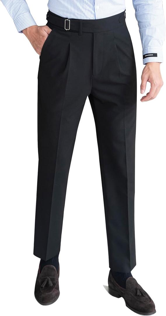 Men's Classic Gurkha Naples Italian Old Money Style No Belt Required Dress Pants (29W x 29L, Black) Men's Classic Gurkha Naples Italian Old Money Style No Belt Required Dress Pants (29W x 29L, Black)