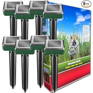 Mole Repellent Ultrasonic Solar Powered Animal Repellent for Outdoor Lawn Garden for Snakes, Moles, Gophers, Groundhogs, Voles and Other Burrowing Rodents (8 Pack)